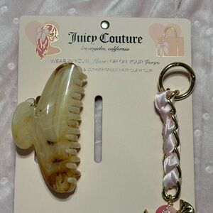 Juicy Couture Cream Hair Claw and Pink Bag Charm Set